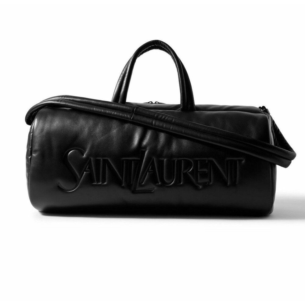 Saint Laurent YSL Black Lambskin Leather Weekender Weekend Gym Duffle Bag